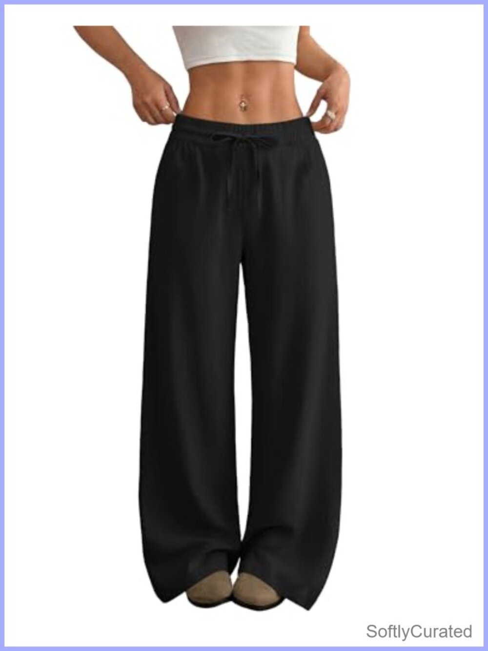 Womens Linen Wide Leg Palazzo Pants Drawstring High Waist Flowy Beach Trousers